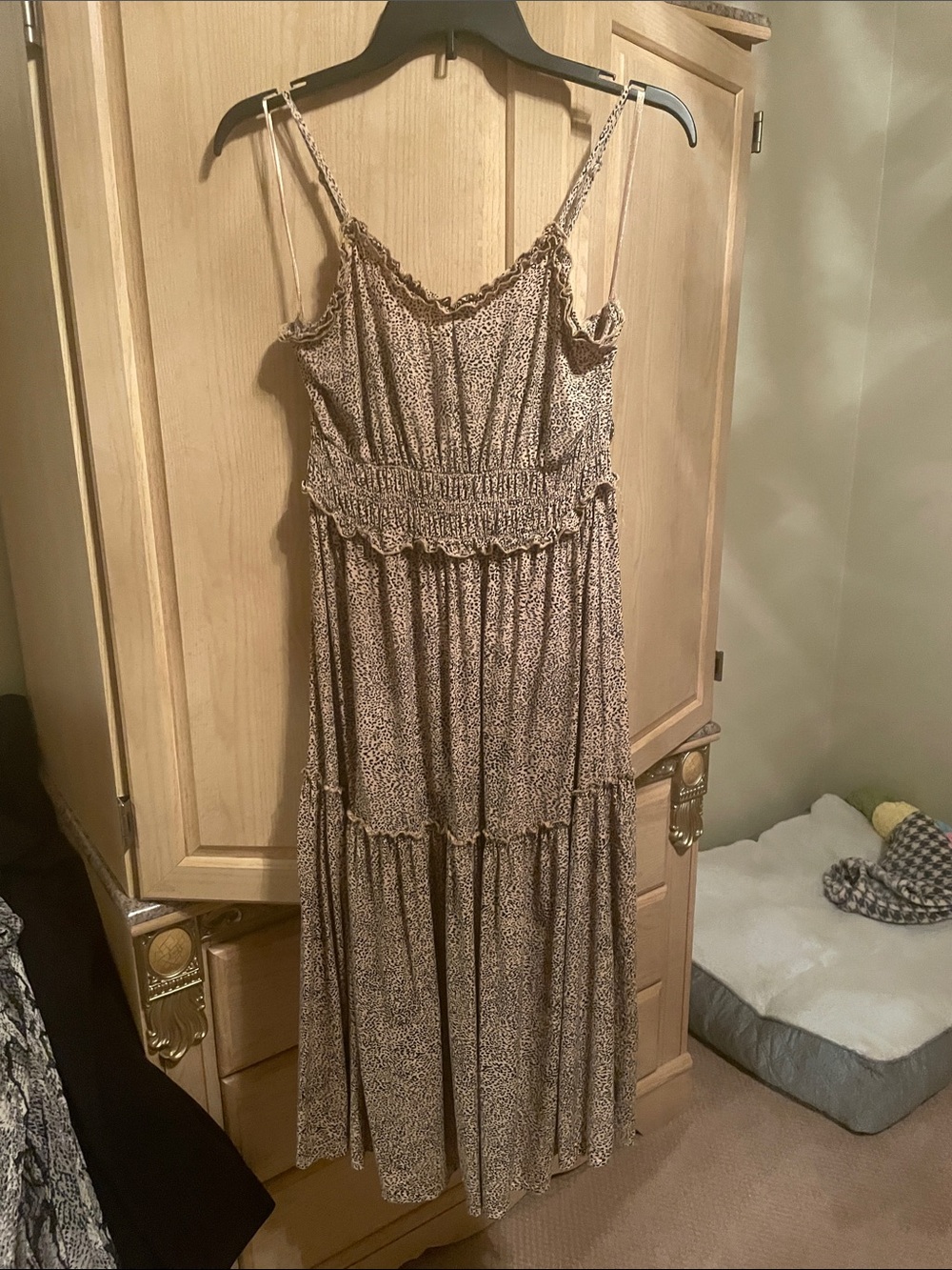 Japna Brown Spotted Maxi Dress with Smocked Waist